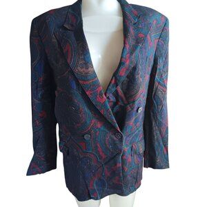 Vintage Womens Small 6 Blazer 1980's Paisley Double-Breasted USA Padded Mom